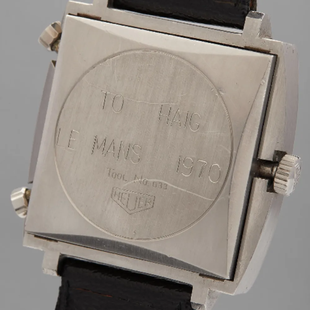Il fondello personalizzato dell'Heuer Monaco ref. 1133B indossato da Steve McQueen regalato a Haig Alltounian