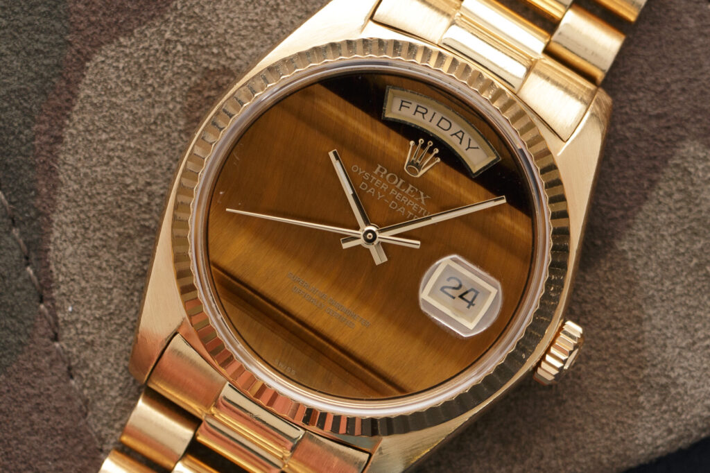 Rolex Day Date con lancette a bastone, uno dei tipi di lancette degli orologi