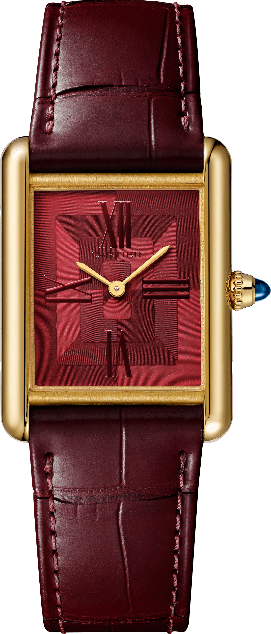 NuovoTank Louis Cartier in oro giallo con quadrante artistico rosso