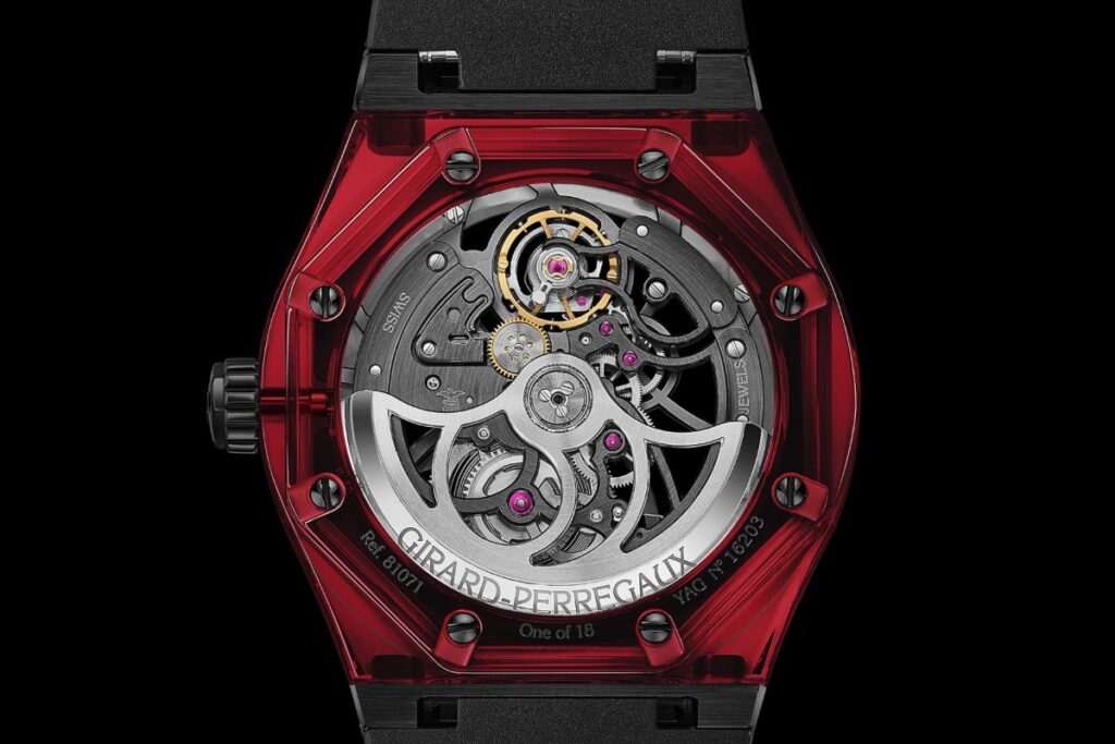 caseback of the Girard-Perregaux Laureato Absolute Light and Fire