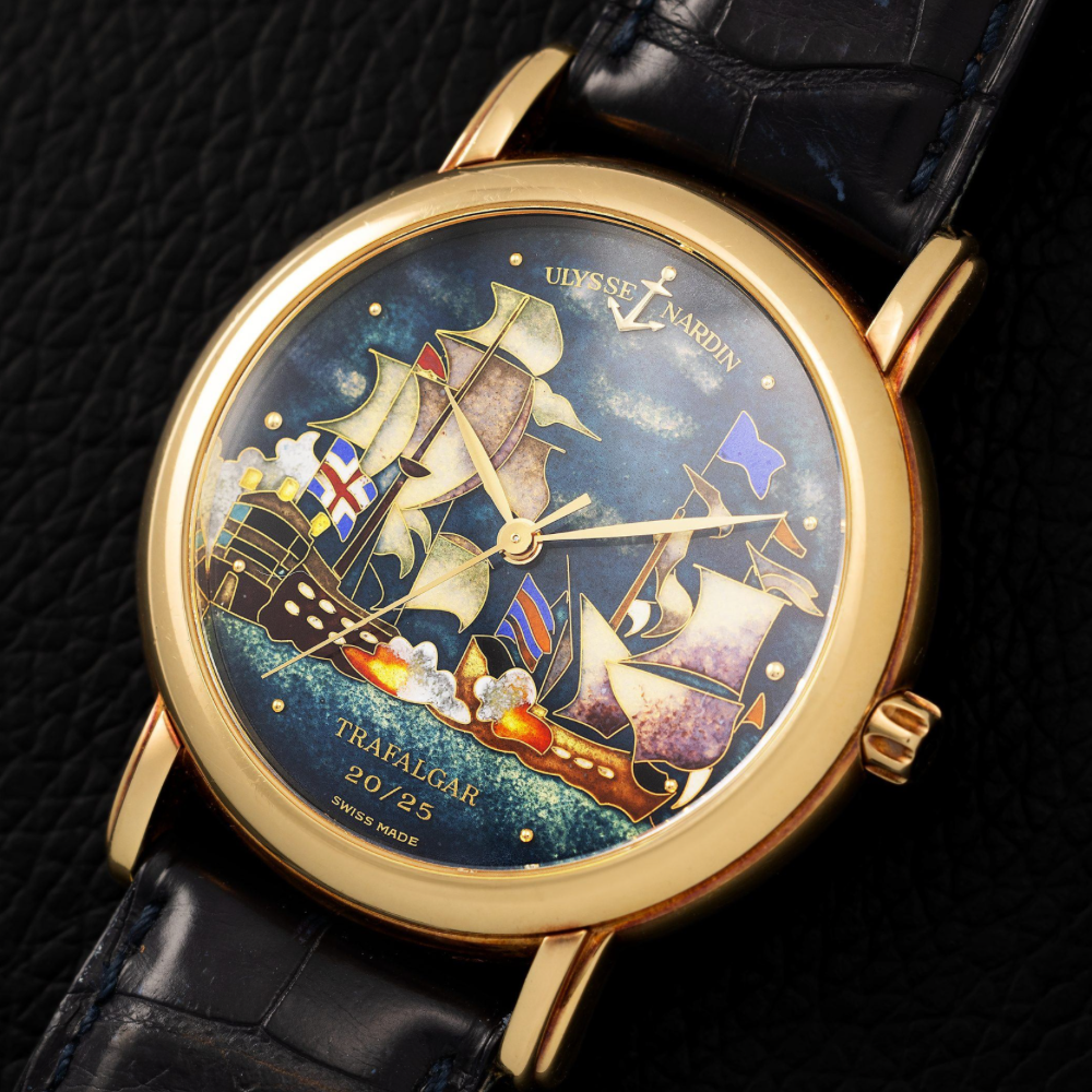 Ulysse Nardin San Marco con smalto raffigurante la battaglia di Trafalgar in asta da monaco legend
