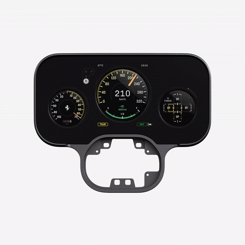 Dettaglio degli interni della Ferrari Luce progettati con LoveFrom di Jony Ive e Marc Newson, caratterizzati da alluminio satinato, controlli fisici e design minimalista