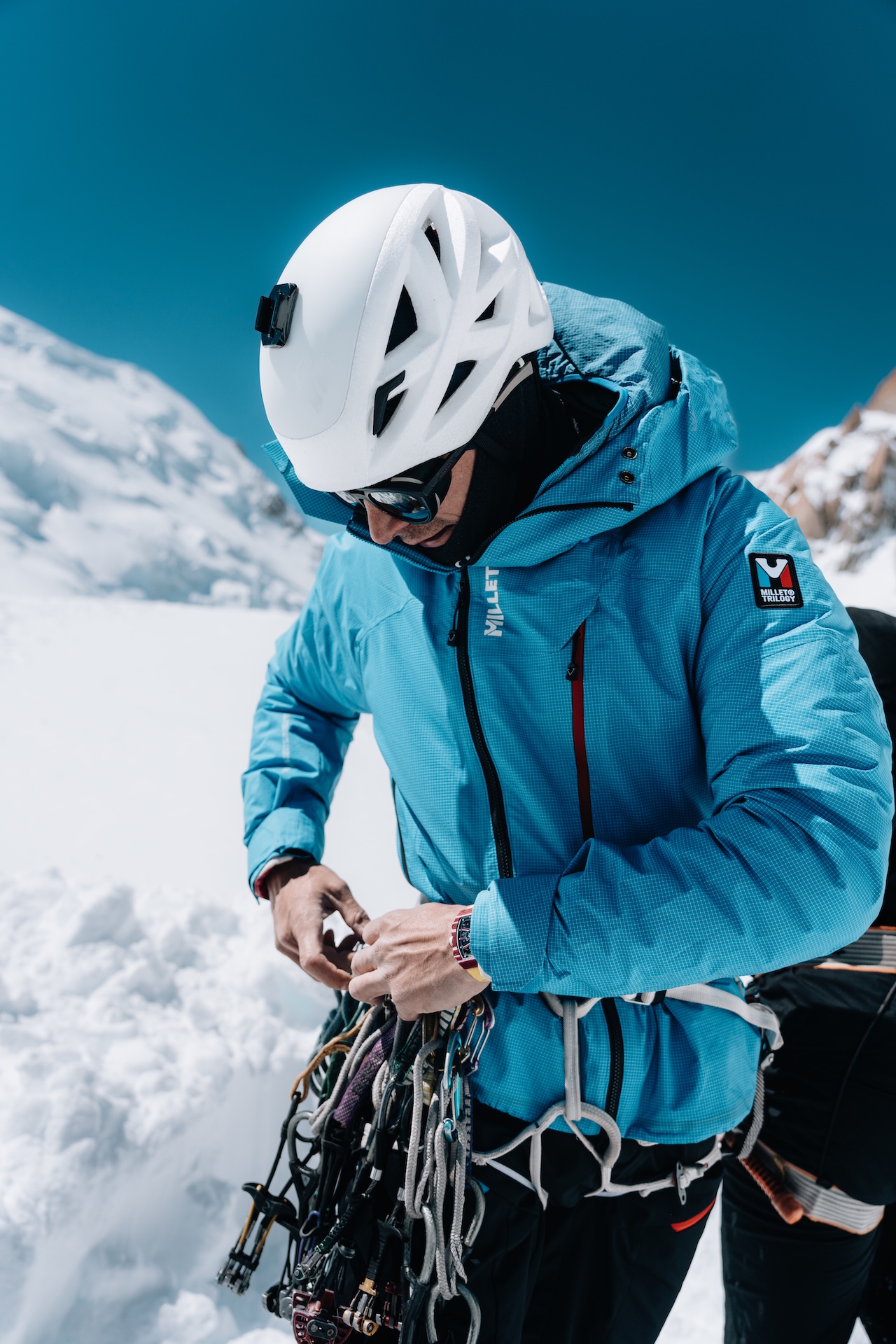 Charles Dubouloz with Richard Mille RM 67-02 during an extreme climb in the Mont Blanc massif