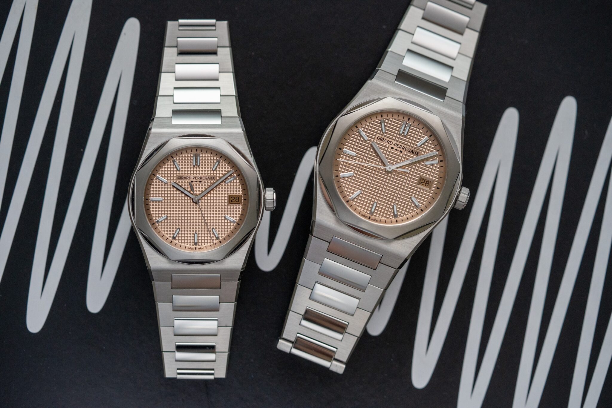 Girard-Perregaux Laureato Fifty con quadrante color oro rosa 18 carati e motivo Clous de Paris