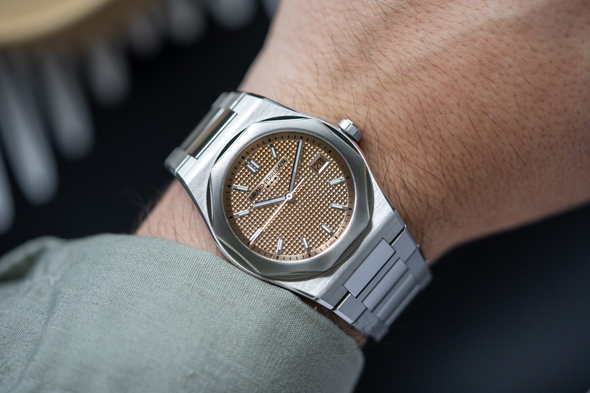Girard-Perregaux Laureato Fifty with 18K rose gold-colored dial and Clous de Paris motif