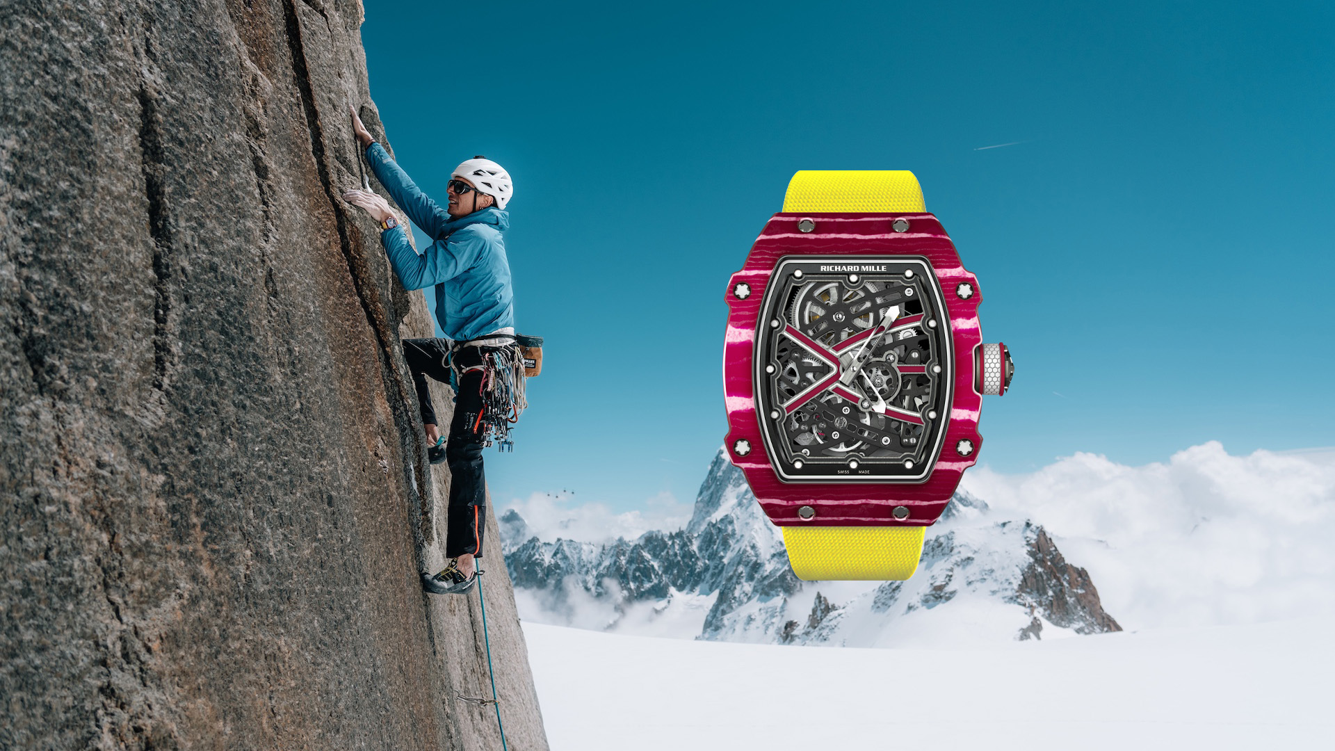 Charles Dubouloz con Richard Mille RM 67-02 durante una scalata estrema nel massiccio del Monte Bianco