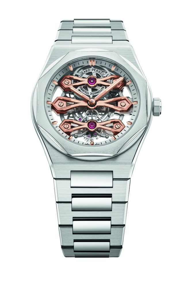 Cassa in acciaio da 41 mm del Girard-Perregaux Laureato con lunetta ottagonale in oro bianco e bracciale integrato