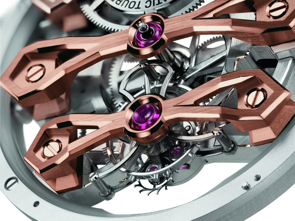 Tourbillon con gabbia in titanio a forma di lira del Laureato Fifty Three Gold Bridges