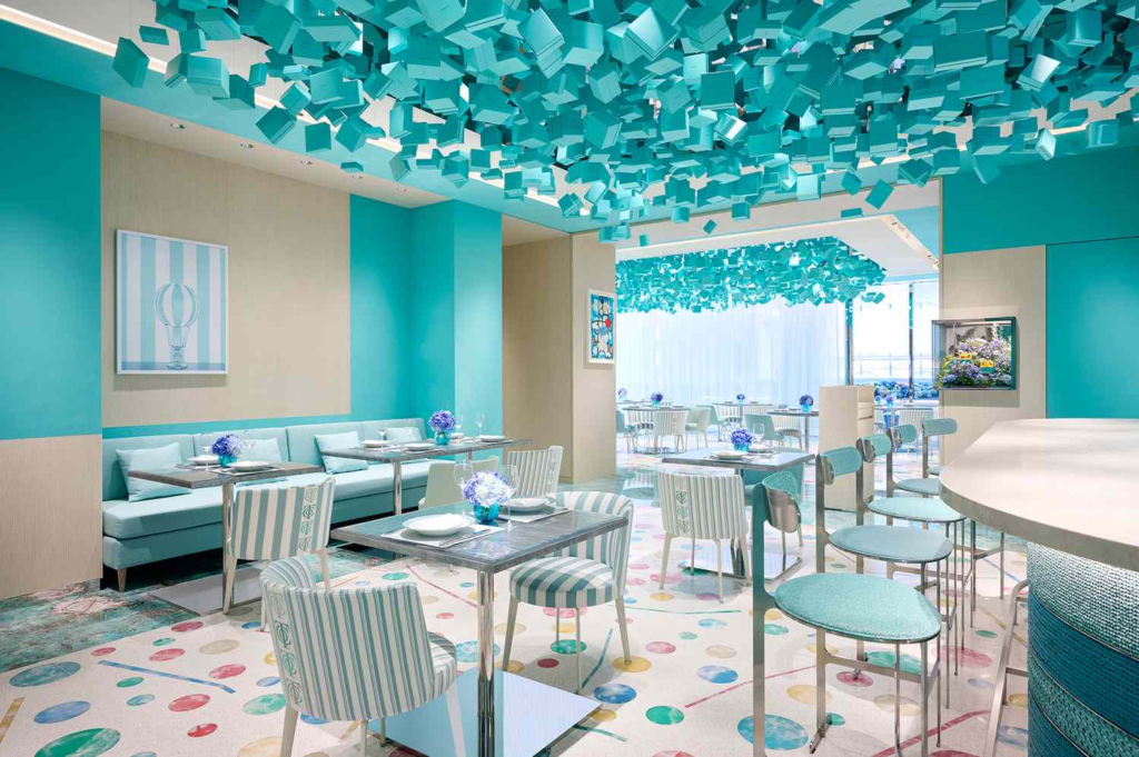 Tiffany & Co.'s Blue Box Café in New York, a café inspired by the world of *Breakfast at Tiffany's*.